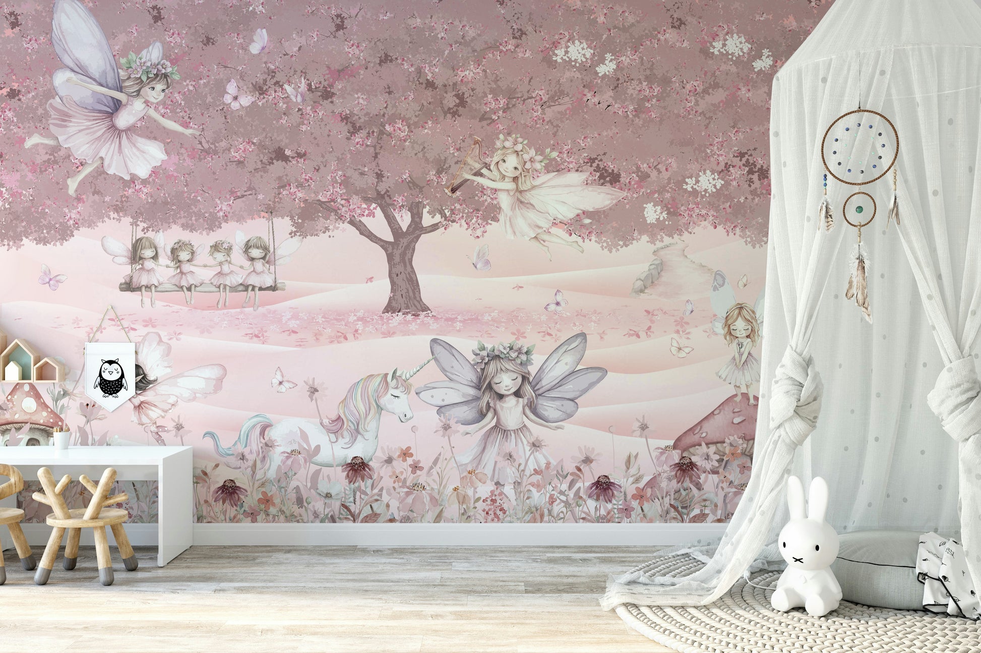 The style is a soft-focus illustration or a painterly design.

