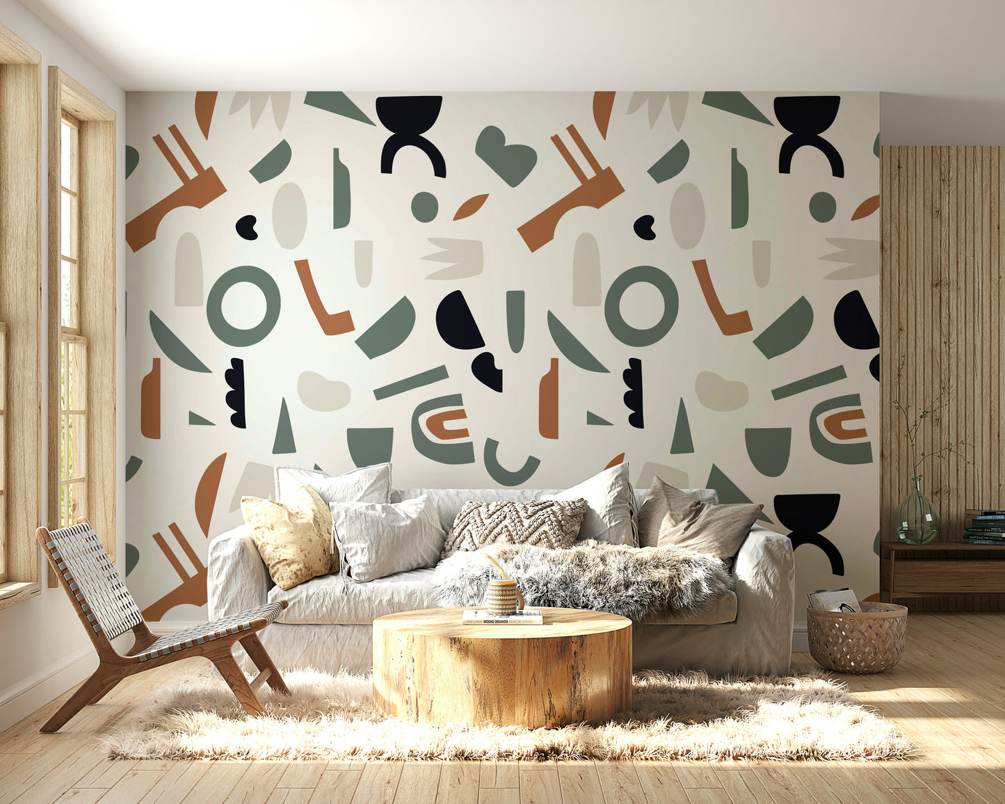 The design features a graceful pattern of soft, abstract shapes.