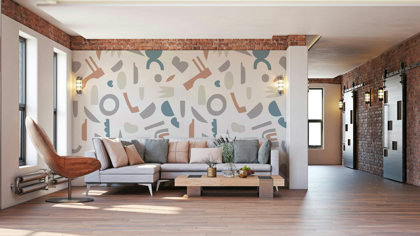 The design features a repeating pattern of soft, interconnected shapes.

