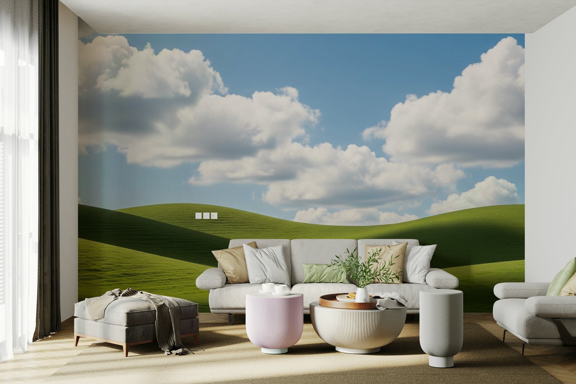 The colors are soft and gentle, with various shades of green.

