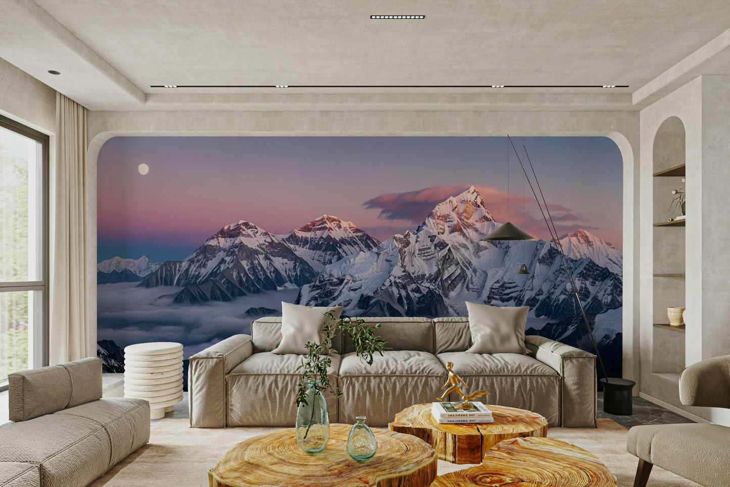 The composition is a wide, landscape view of the mountains and valley.

