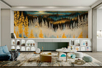 The design features gentle, sweeping mountain slopes.

