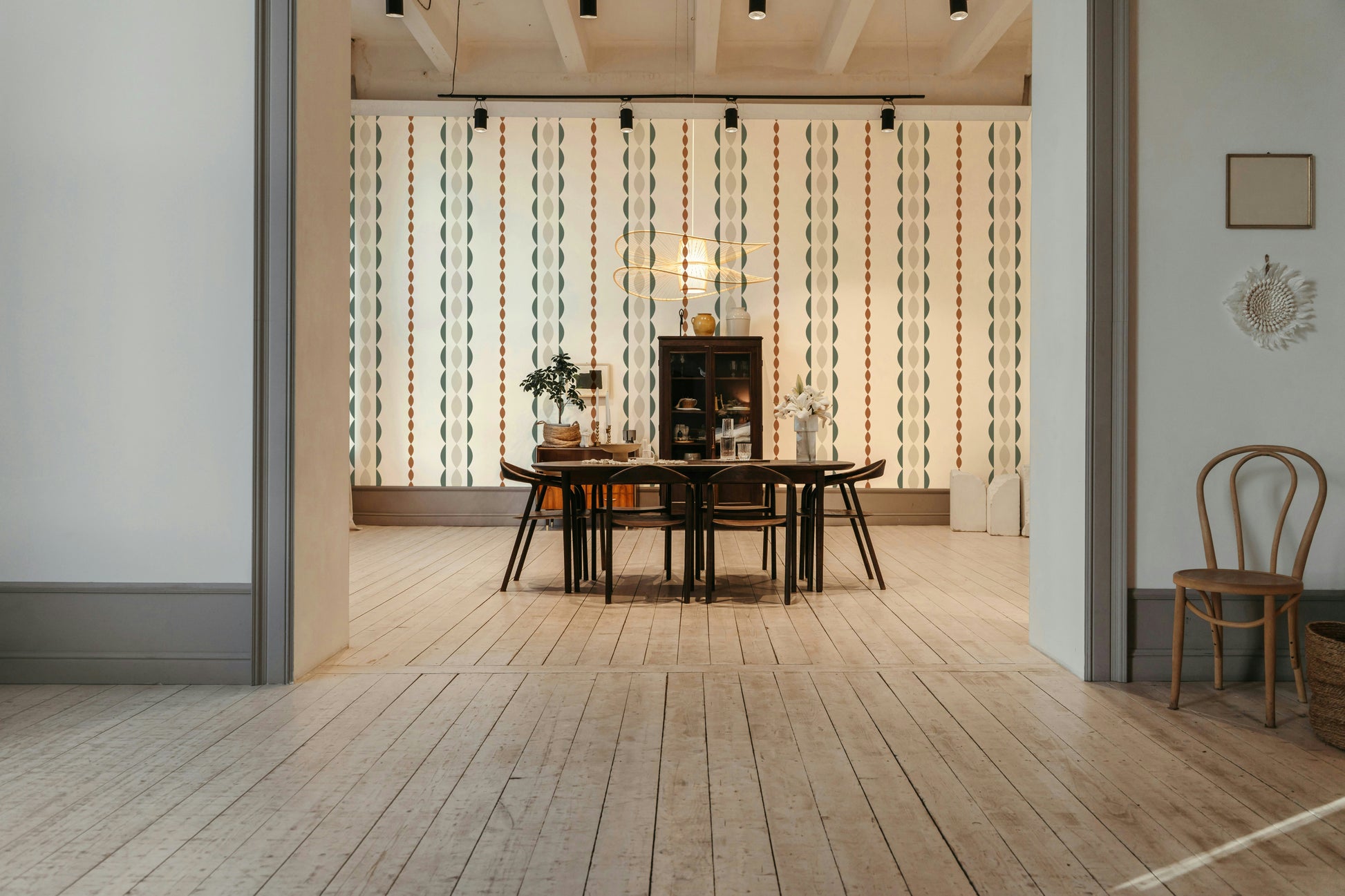 The design features a repeating pattern of soft, parallel stripes.

