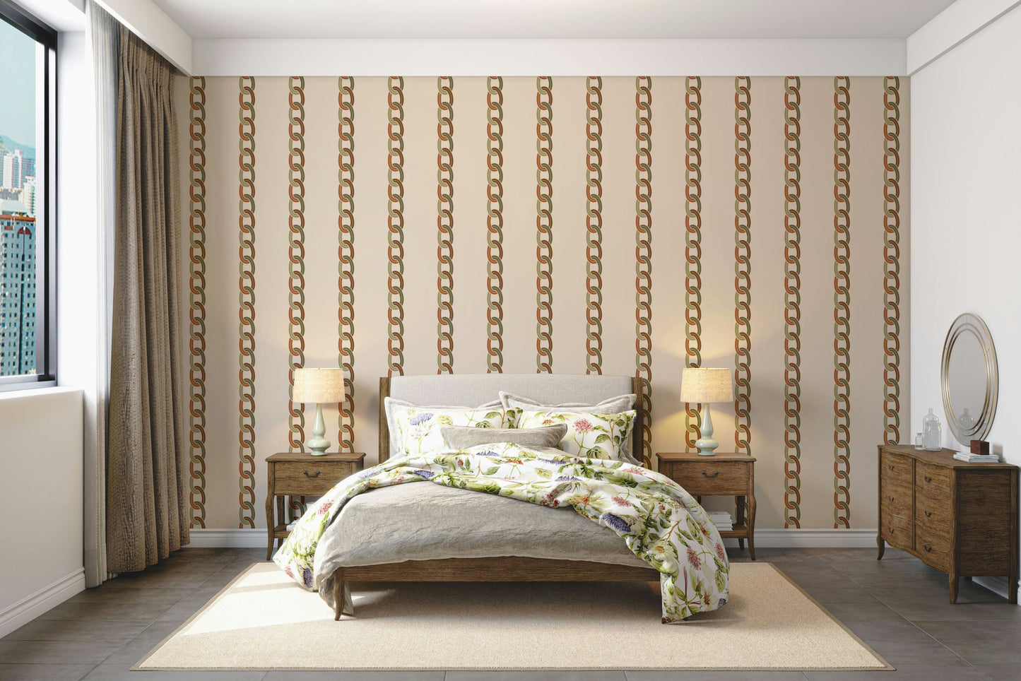 The design features a repeating pattern of soft, interconnected shapes.

