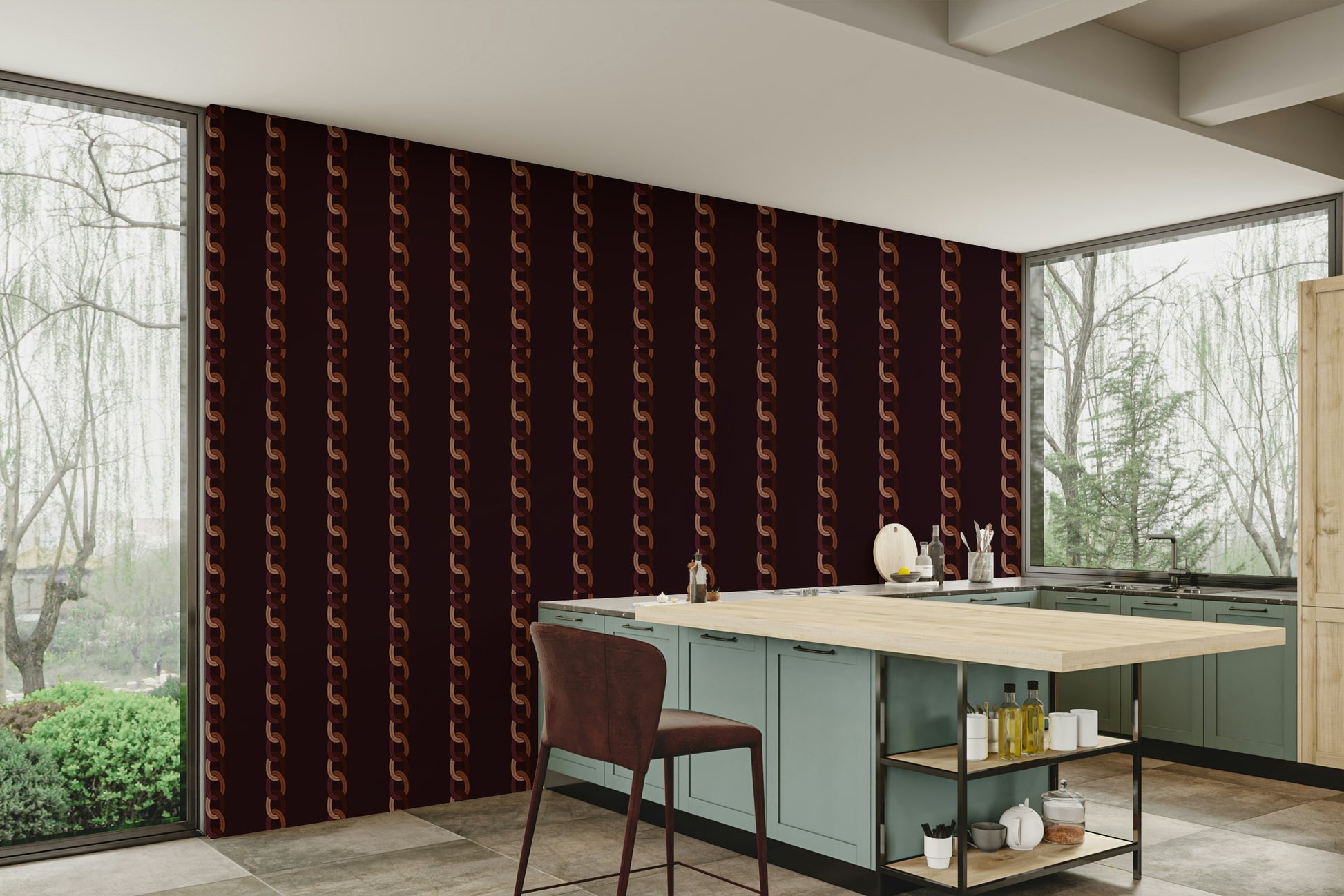 The design features a repeating pattern of soft, interconnected, chain-like shapes.

