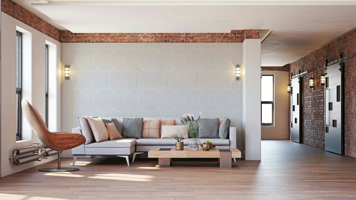 The design features a repeating pattern of soft, interconnected circles.

