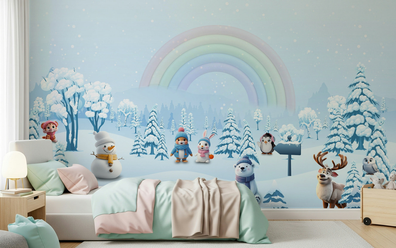 Winter Friends' Rainbow Wall Mural