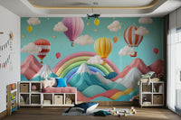 The design features a repeating pattern of soft, delicate hot air balloons and clouds.

