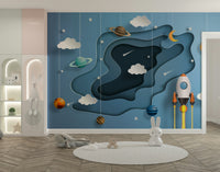 The mural is created for an entire wall, providing an immersive feel.
