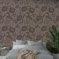 A full-wall mural showing a botanical pattern.
