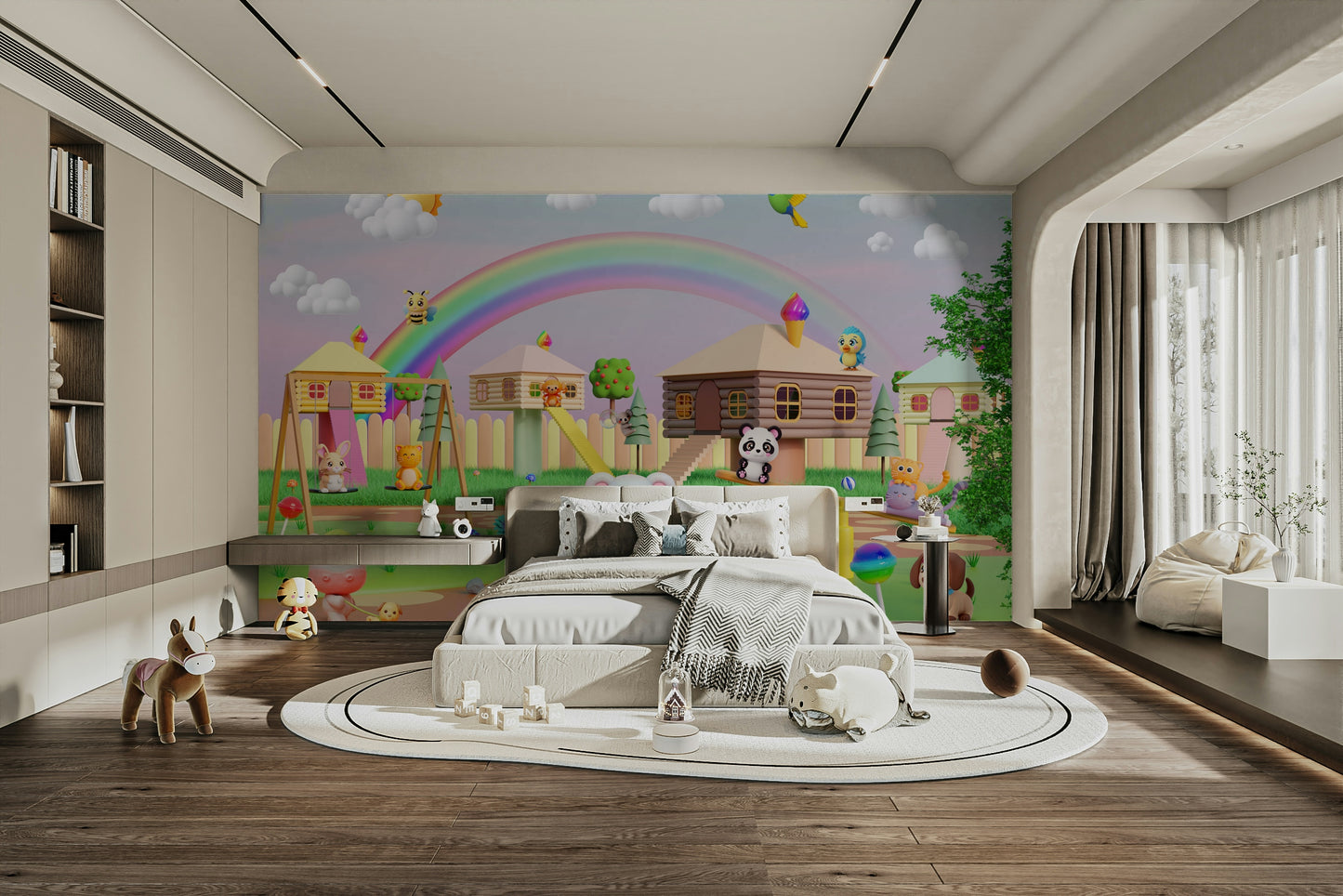 The design features a group of friendly cartoon animals and carnival elements.

