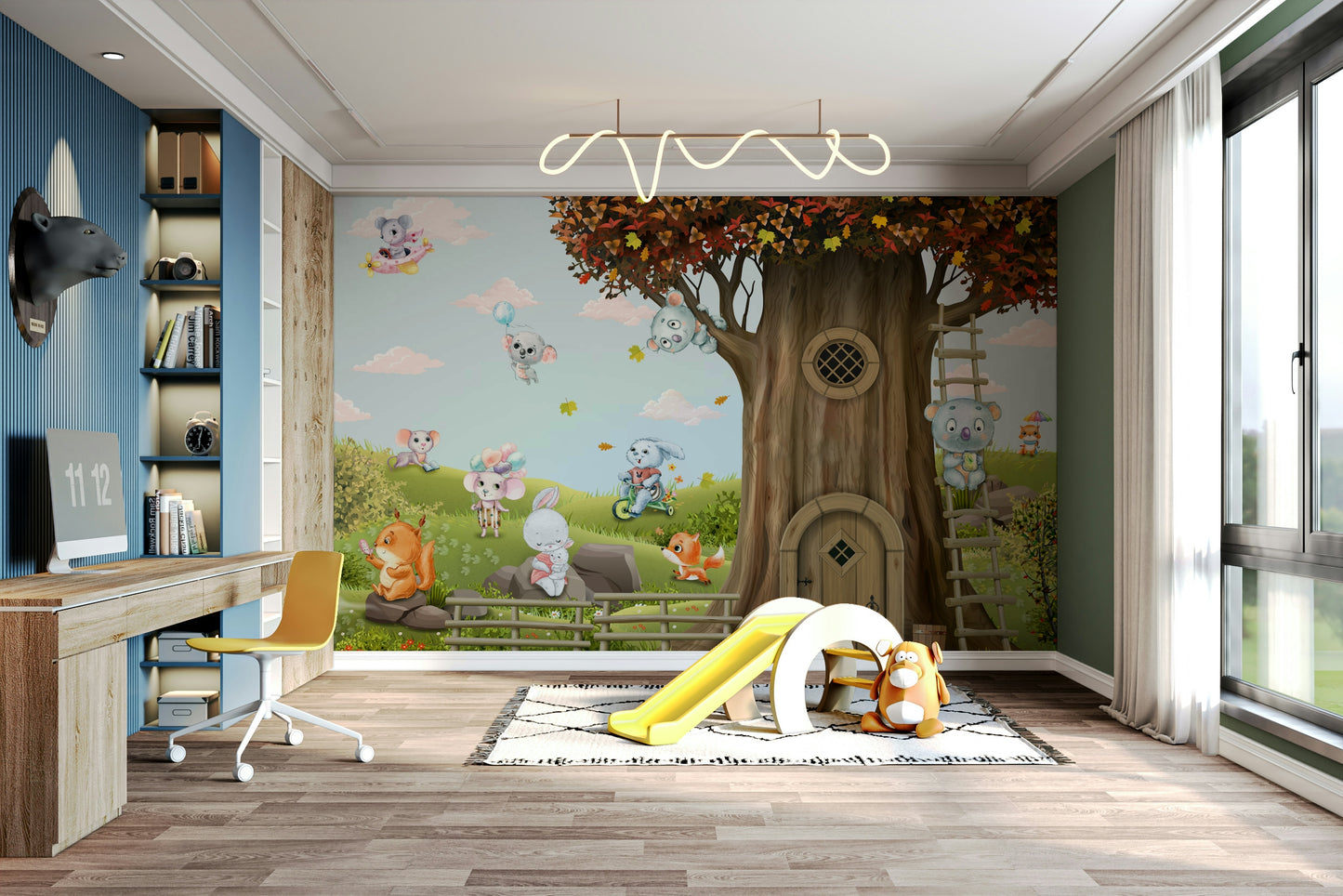 The composition is a fun, whimsical scene.

