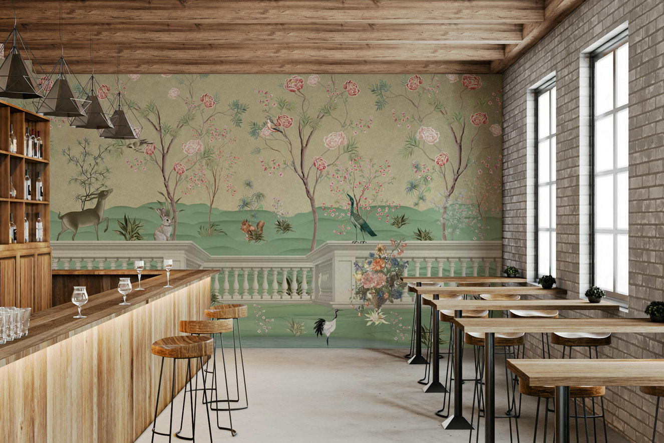 A peaceful wall mural with an organic, natural design.

