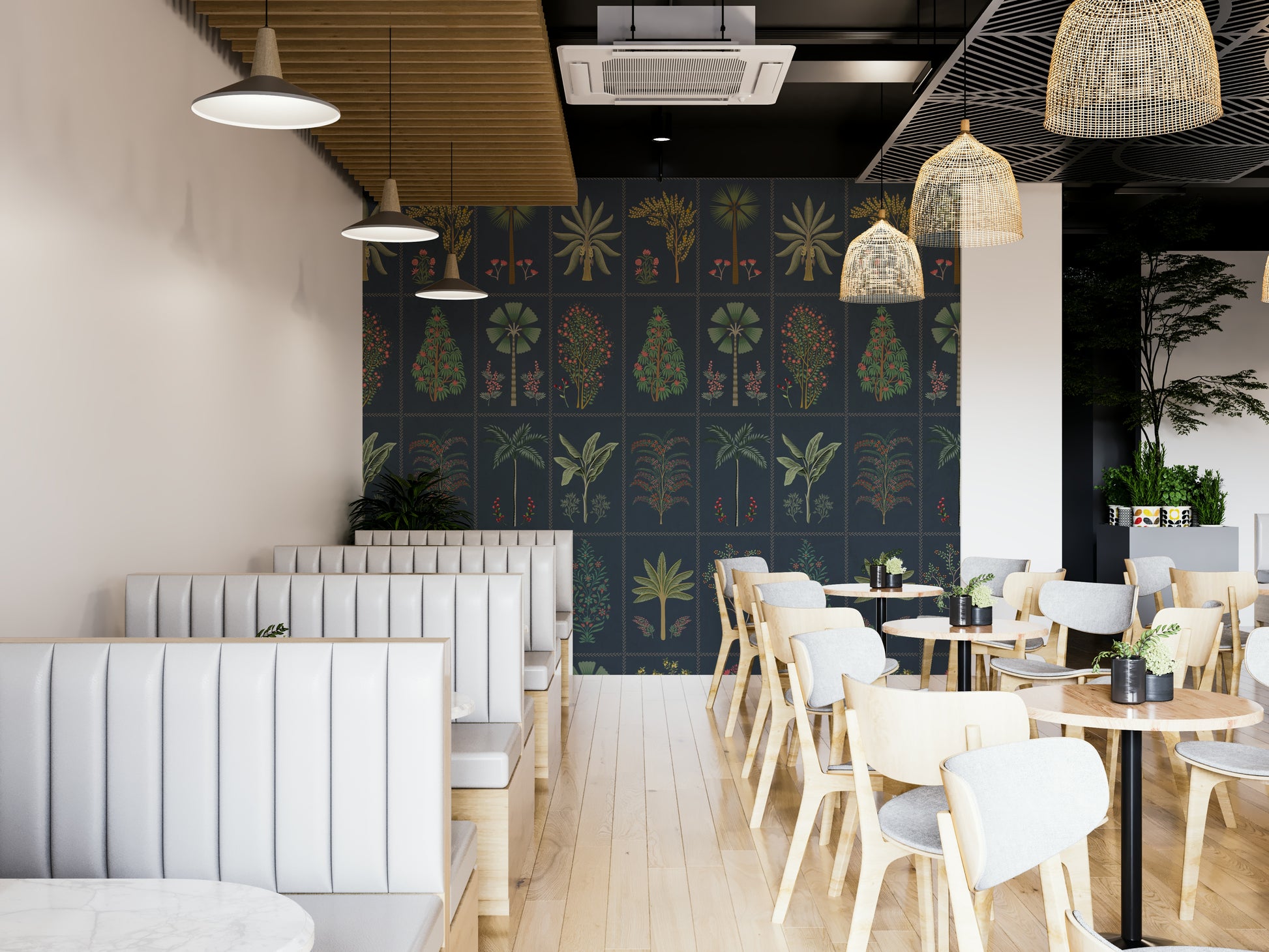 The colors are gentle and lush, with a natural, green and beige palette.

