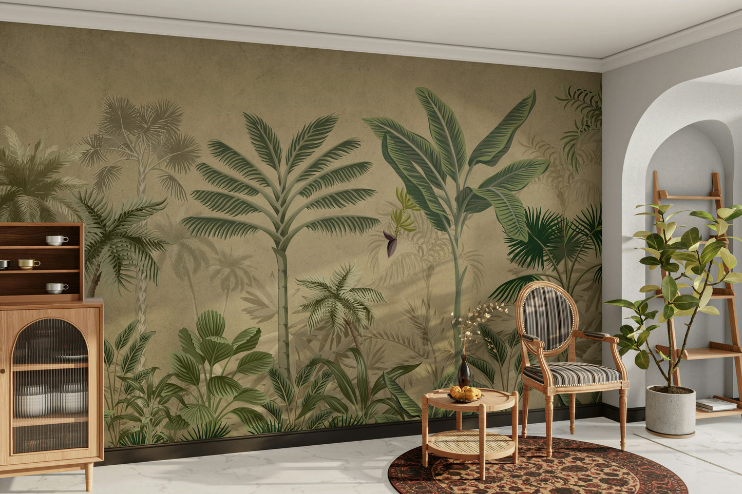 The colors are gentle and lush, with a natural, green and beige palette.

