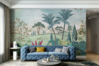 A peaceful wall mural with an organic, botanical design.

