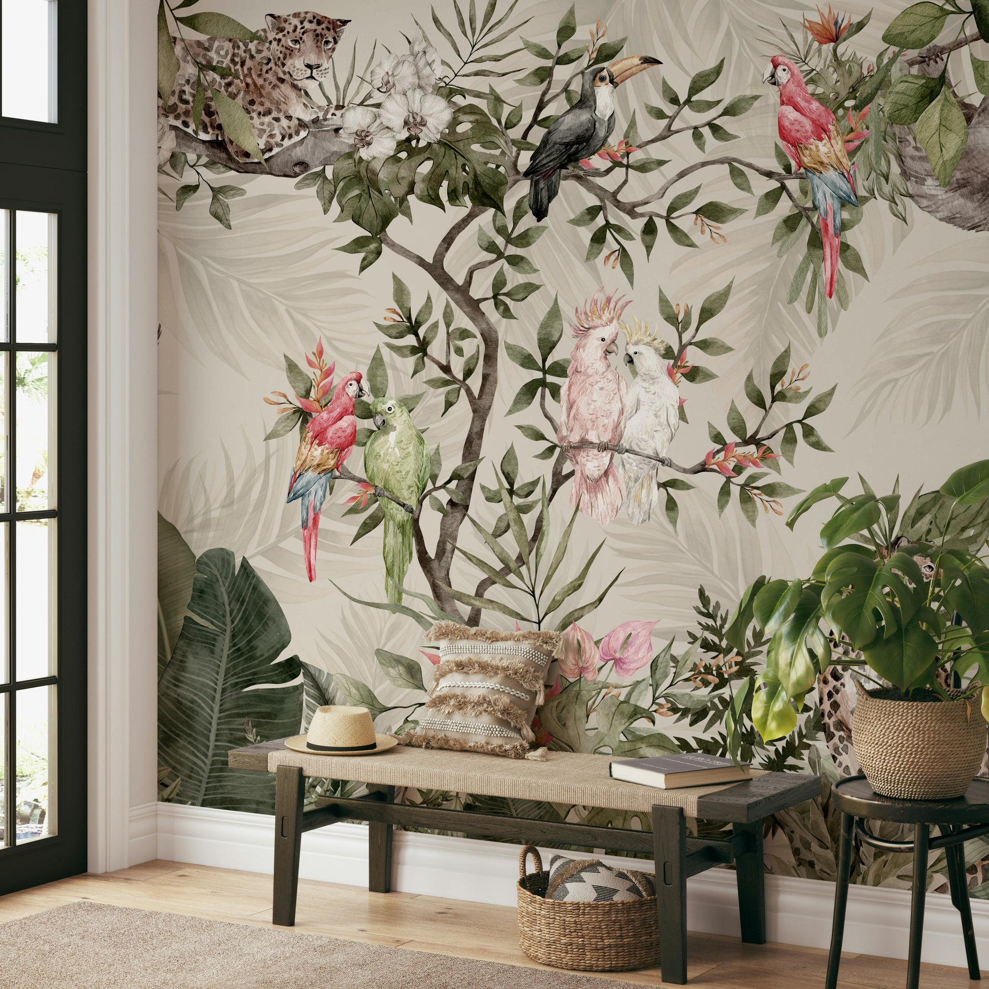 The colors are gentle and lush, with a natural, green and gray palette.

