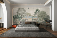 The colors are gentle and cool, with a muted blue and beige palette.

