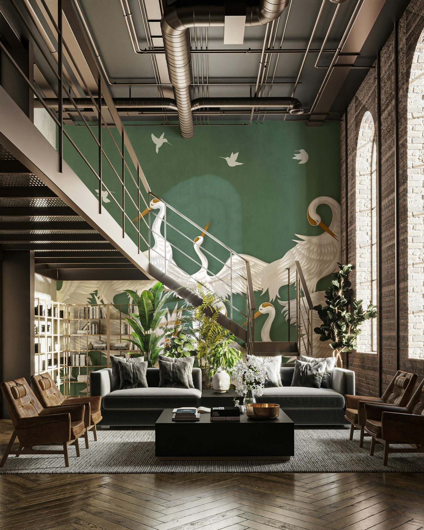 Scenic wallpaper with cartoon shapes and colors

