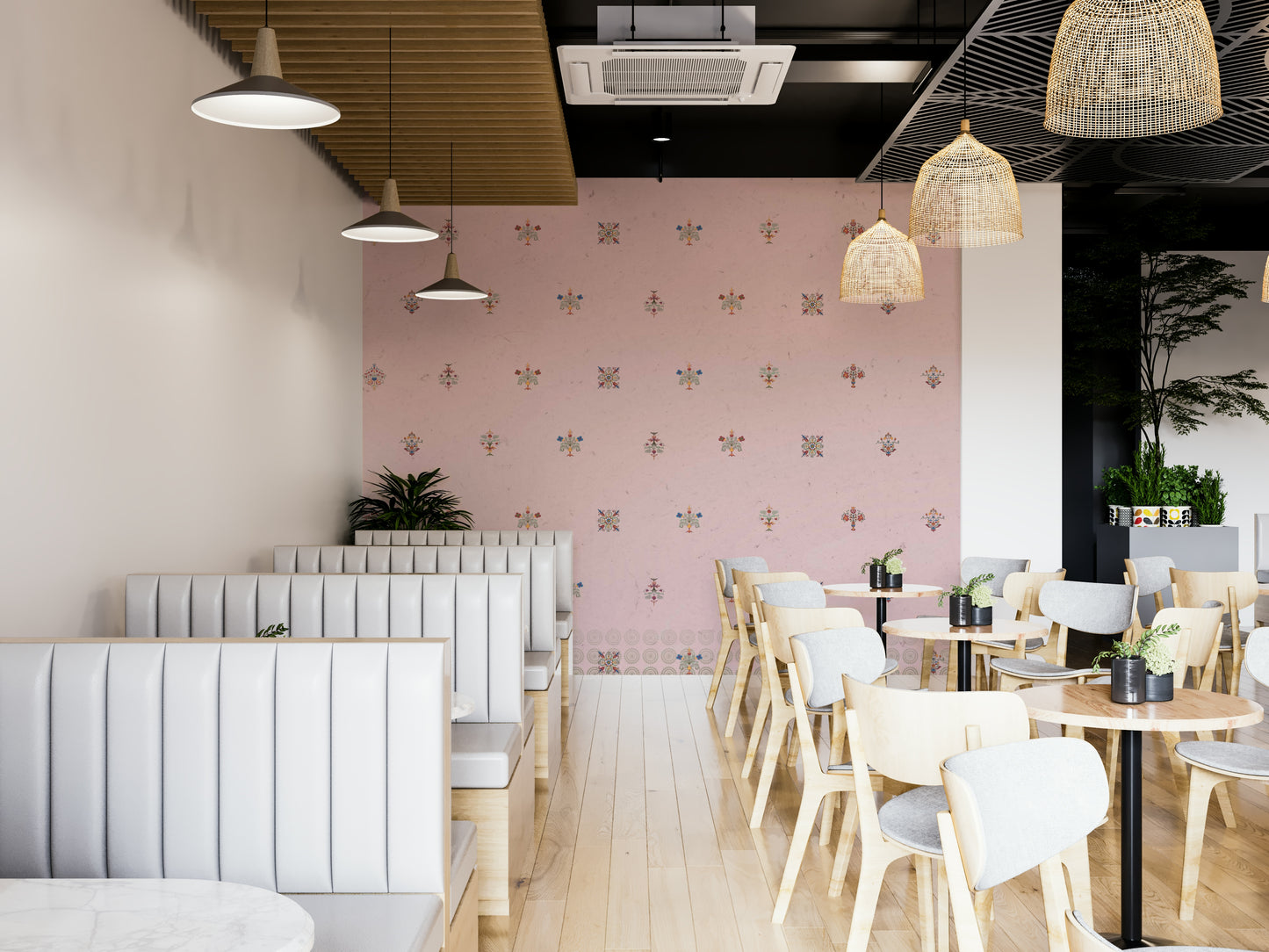 Wall mural showing a quiet art scene

