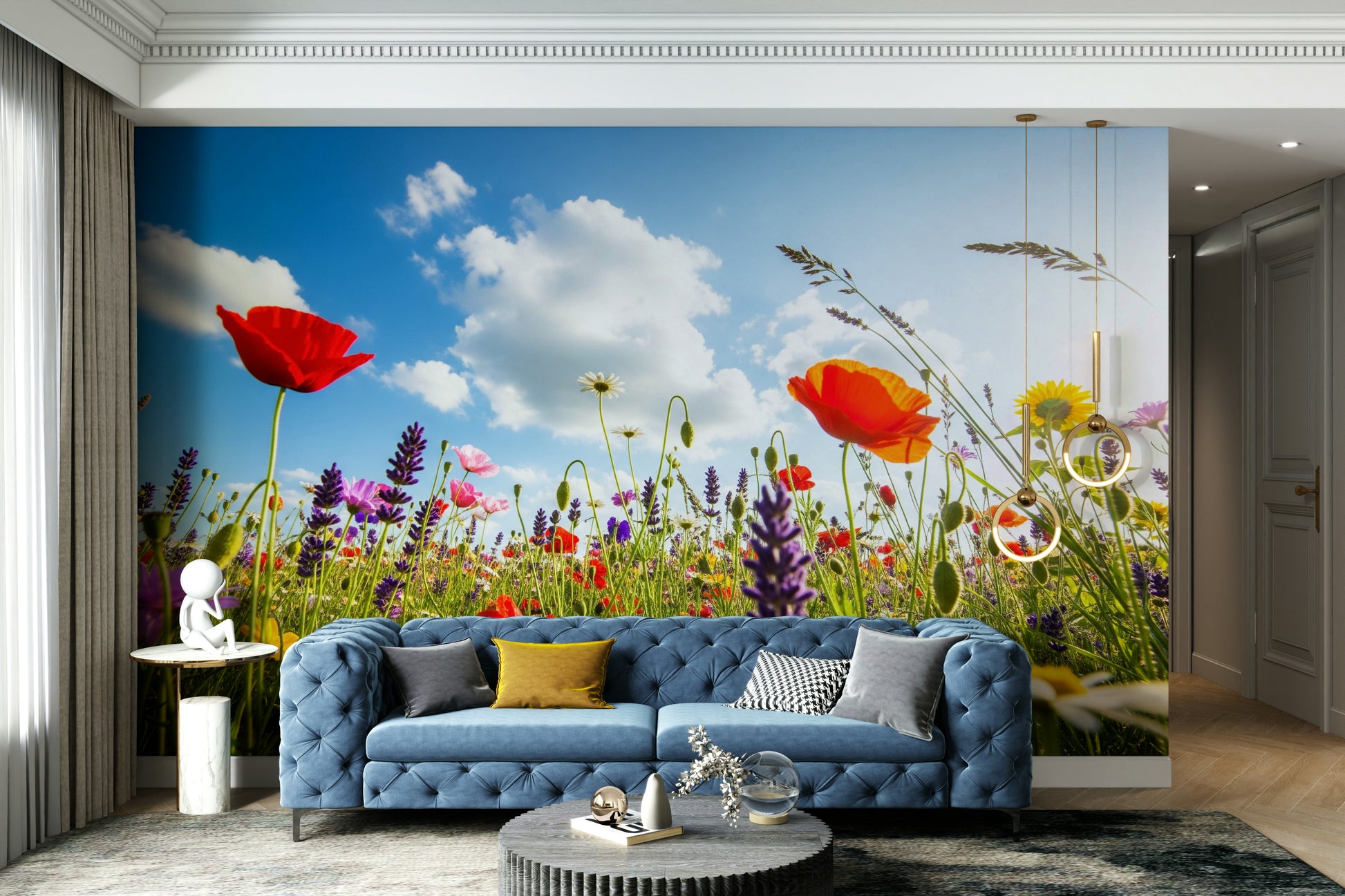 Wall mural showing a quiet field scene


