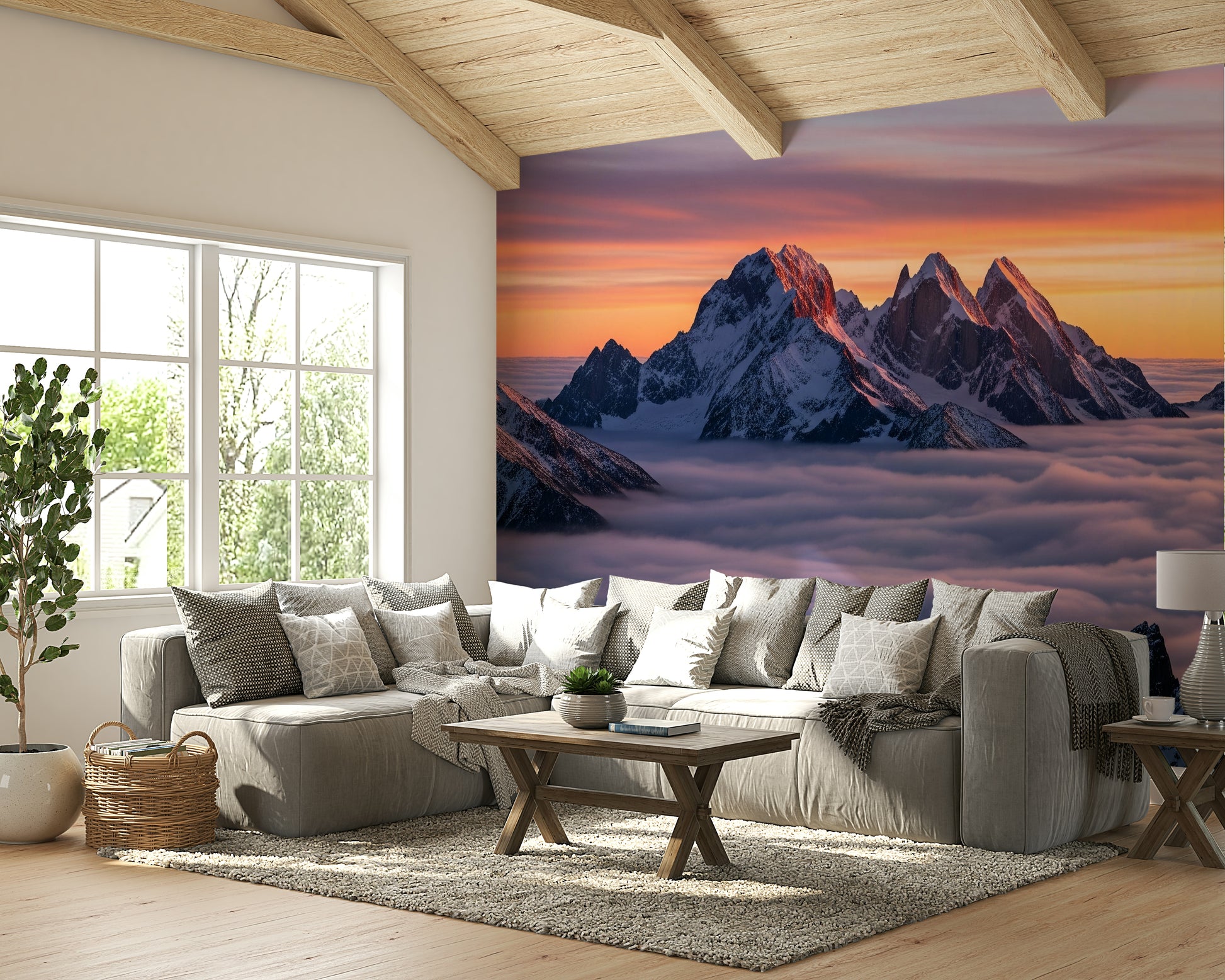 Mural wallpaper of a mountains in clouds design

