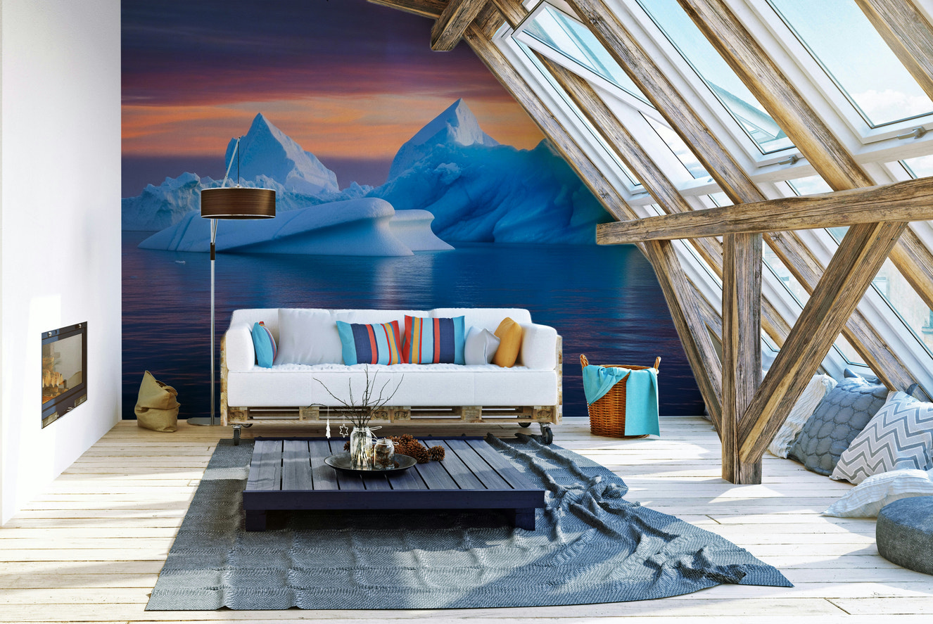 Mural wallpaper of an arctic twilight design

