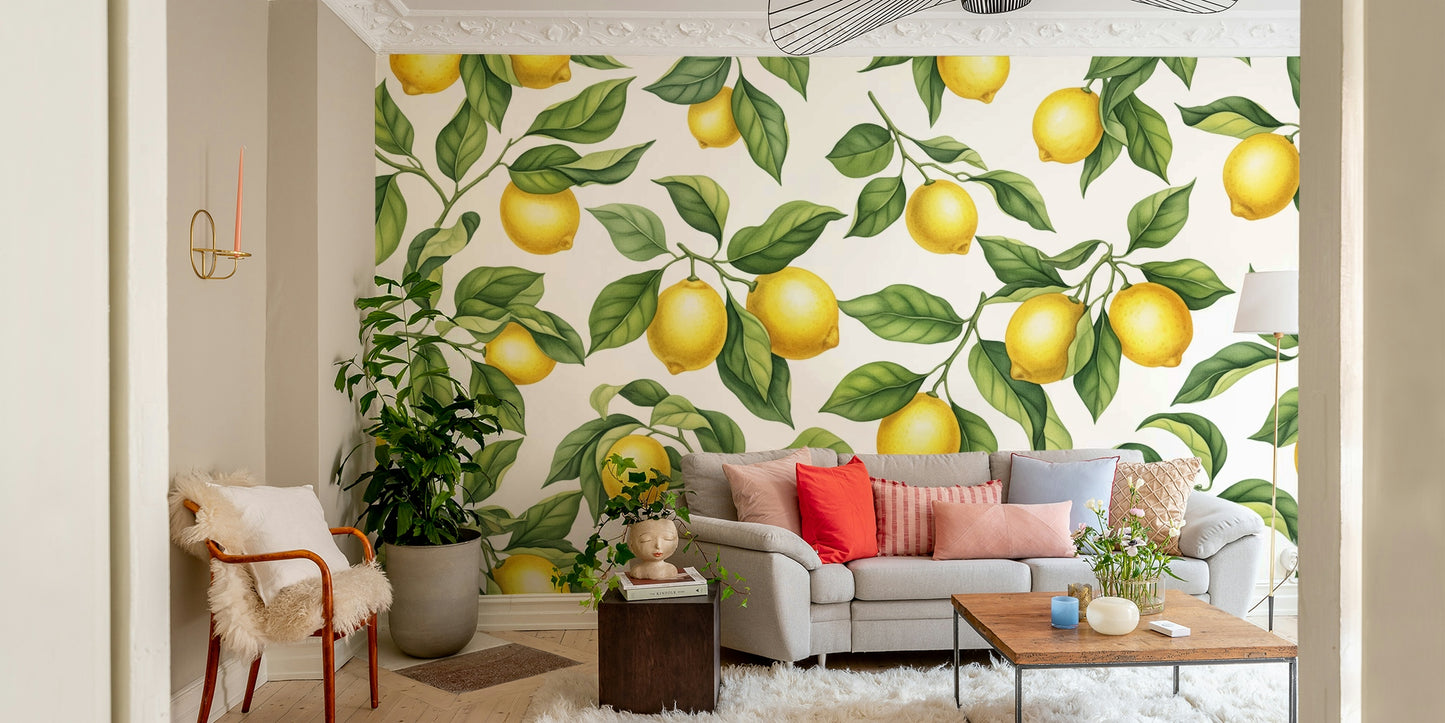 Zesty lemons wall mural on a kitchen wall

