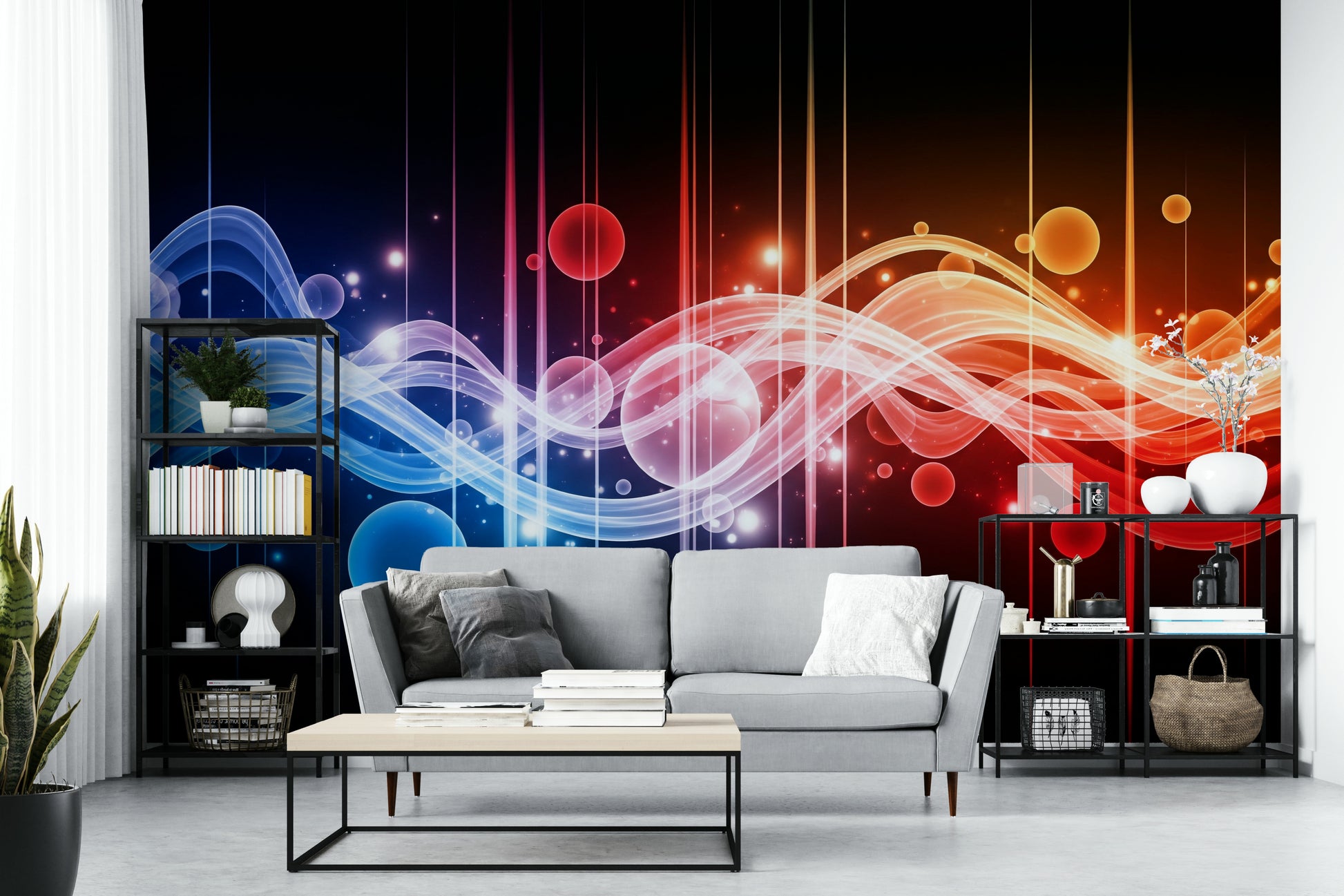 An interior with a bold and artistic accent wall

