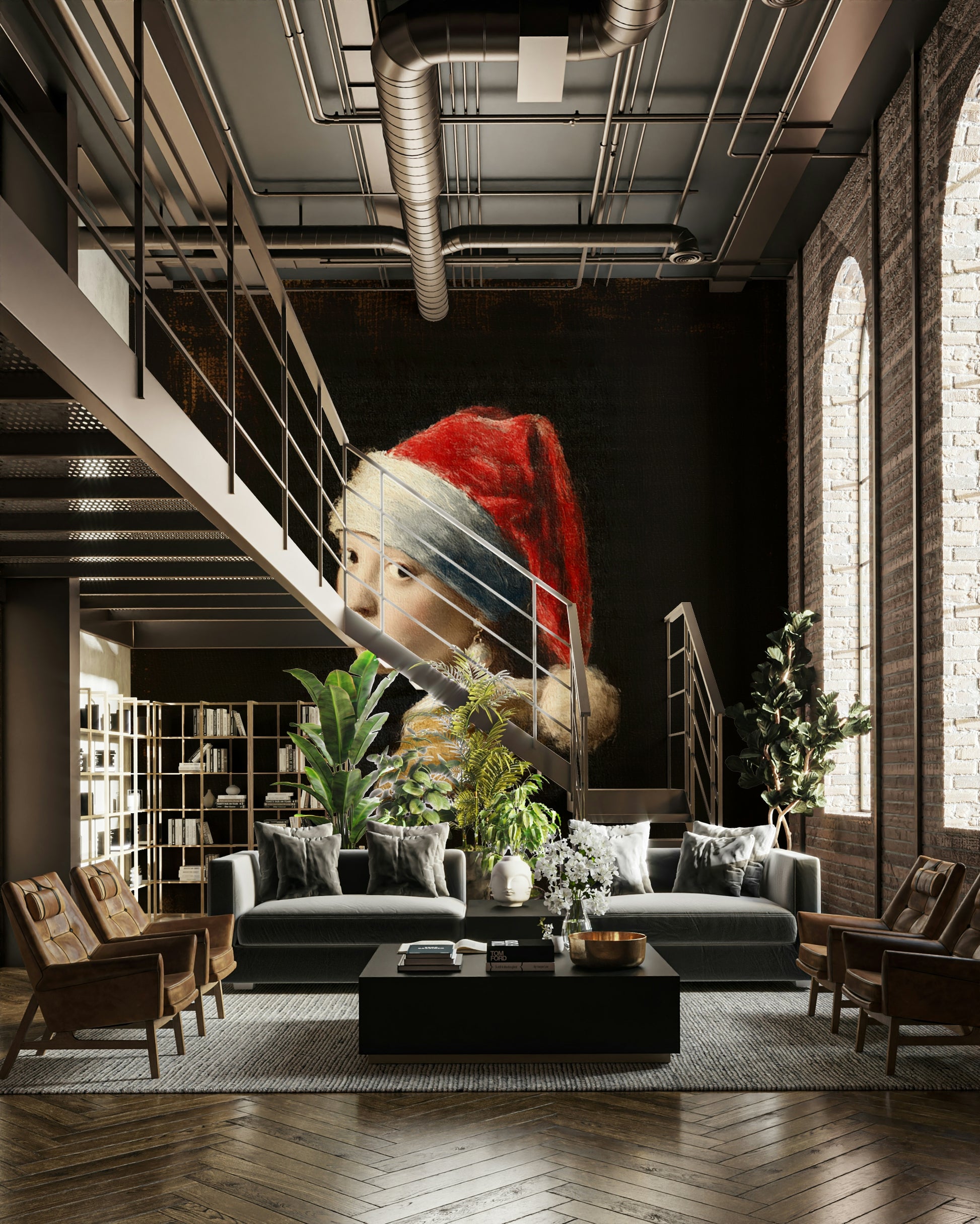 Scenic wallpaper with cartoon shapes and colors

