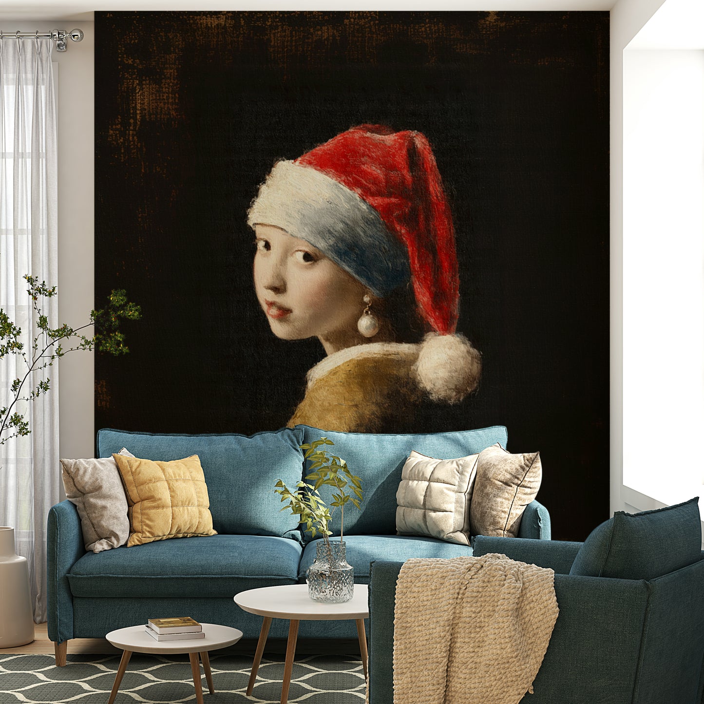 Wall mural with whimsical holiday art


