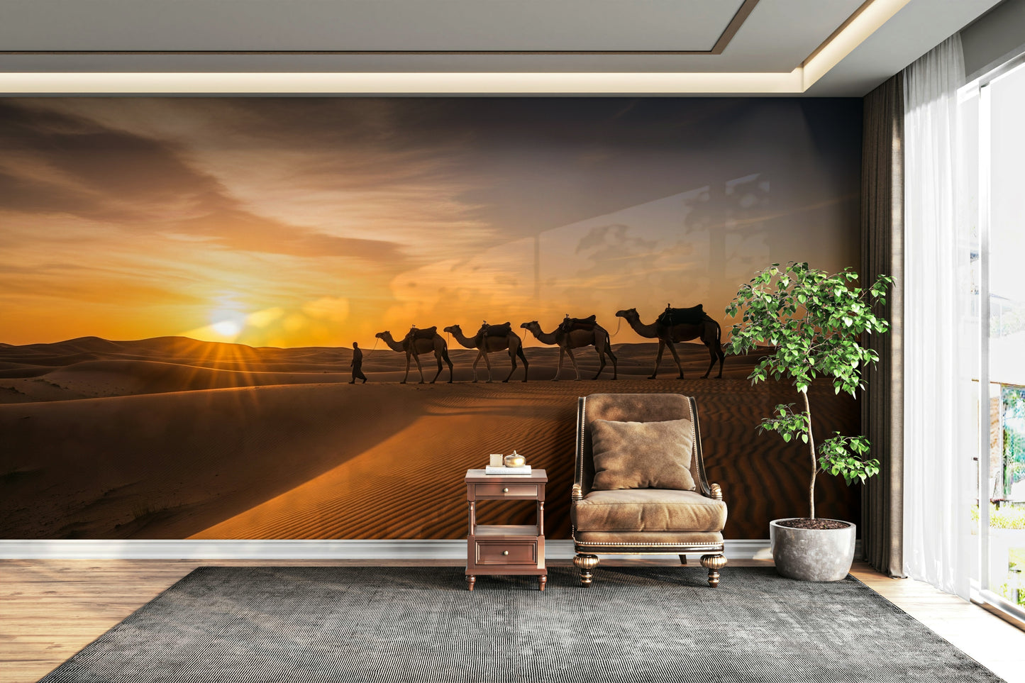 Mural wallpaper capturing soft evening light

