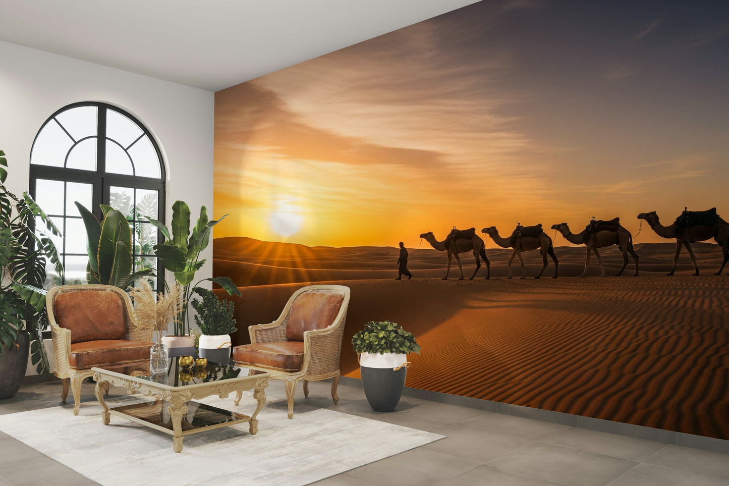 Wall decor showing a tranquil desert scene

