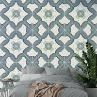 Close-up of classic blue tile pattern

