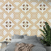 Detailed apricot tile print on wallpaper

