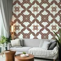 Detailed terracotta tile print on wallpaper

