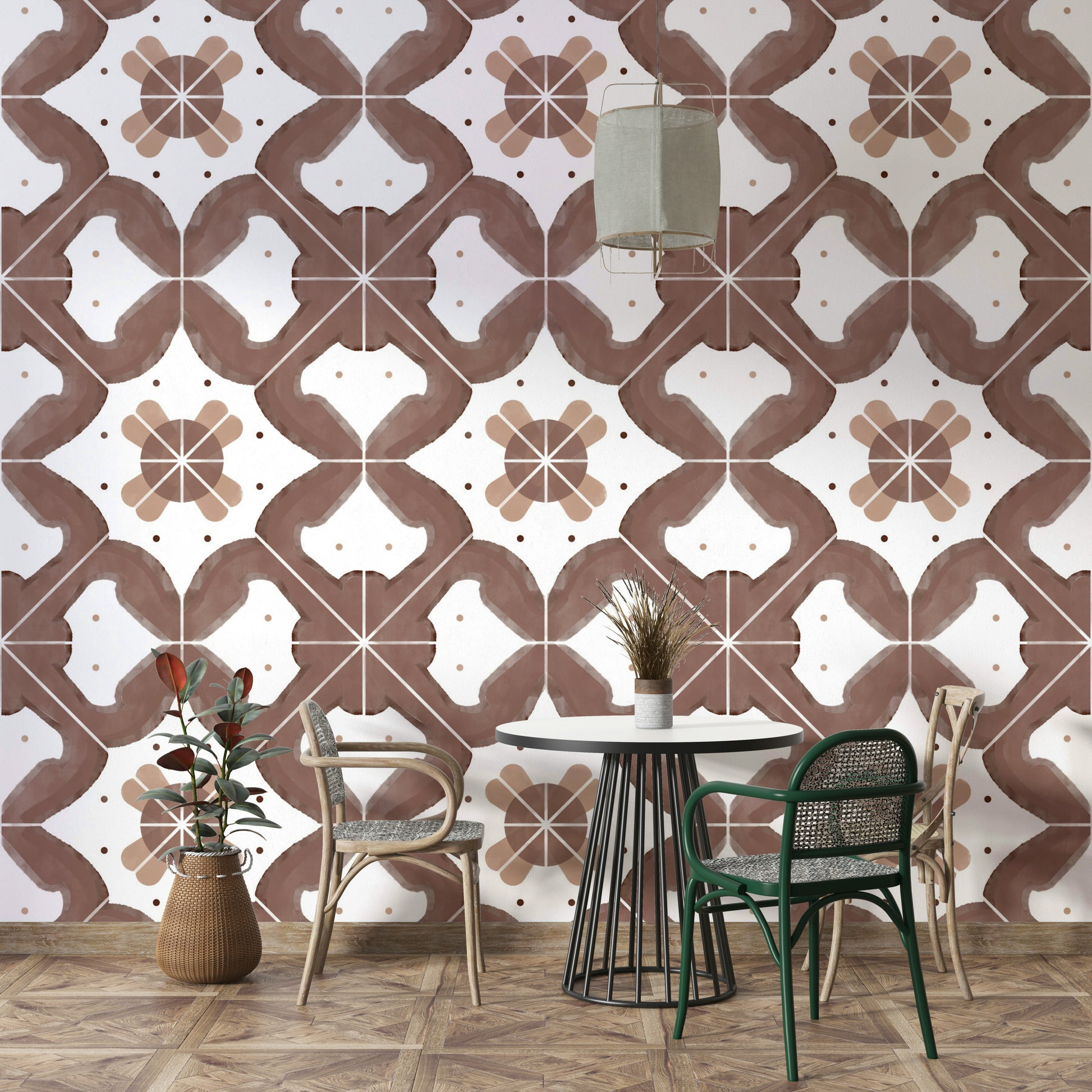 Tile-style wallpaper in a terracotta color palette


