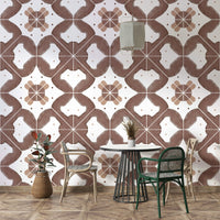 Tile-style wallpaper in a terracotta color palette

