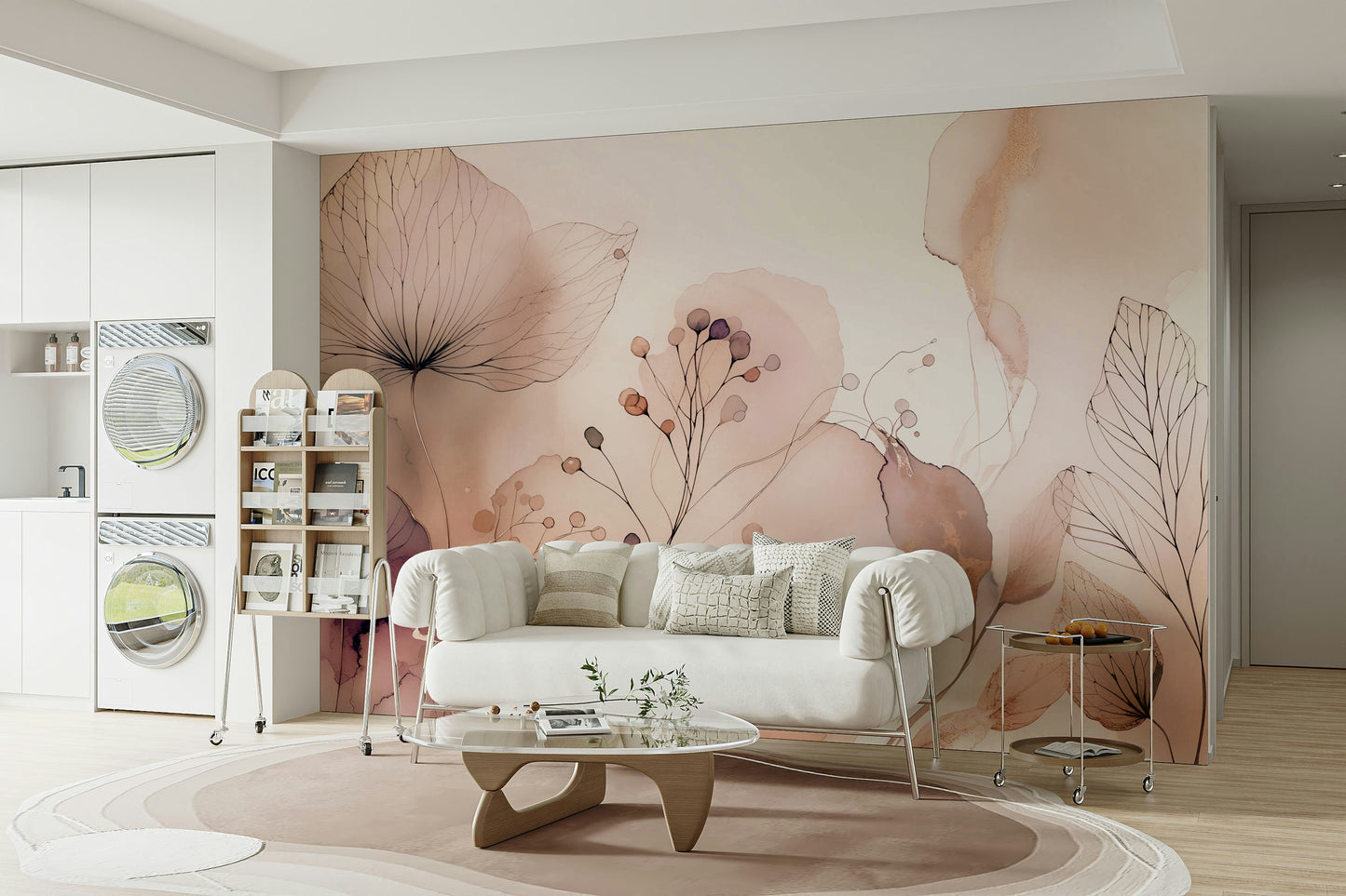 Scenic wallpaper with cartoon shapes and colors

