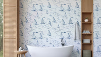 Study with a sketched sailboat wall mural

