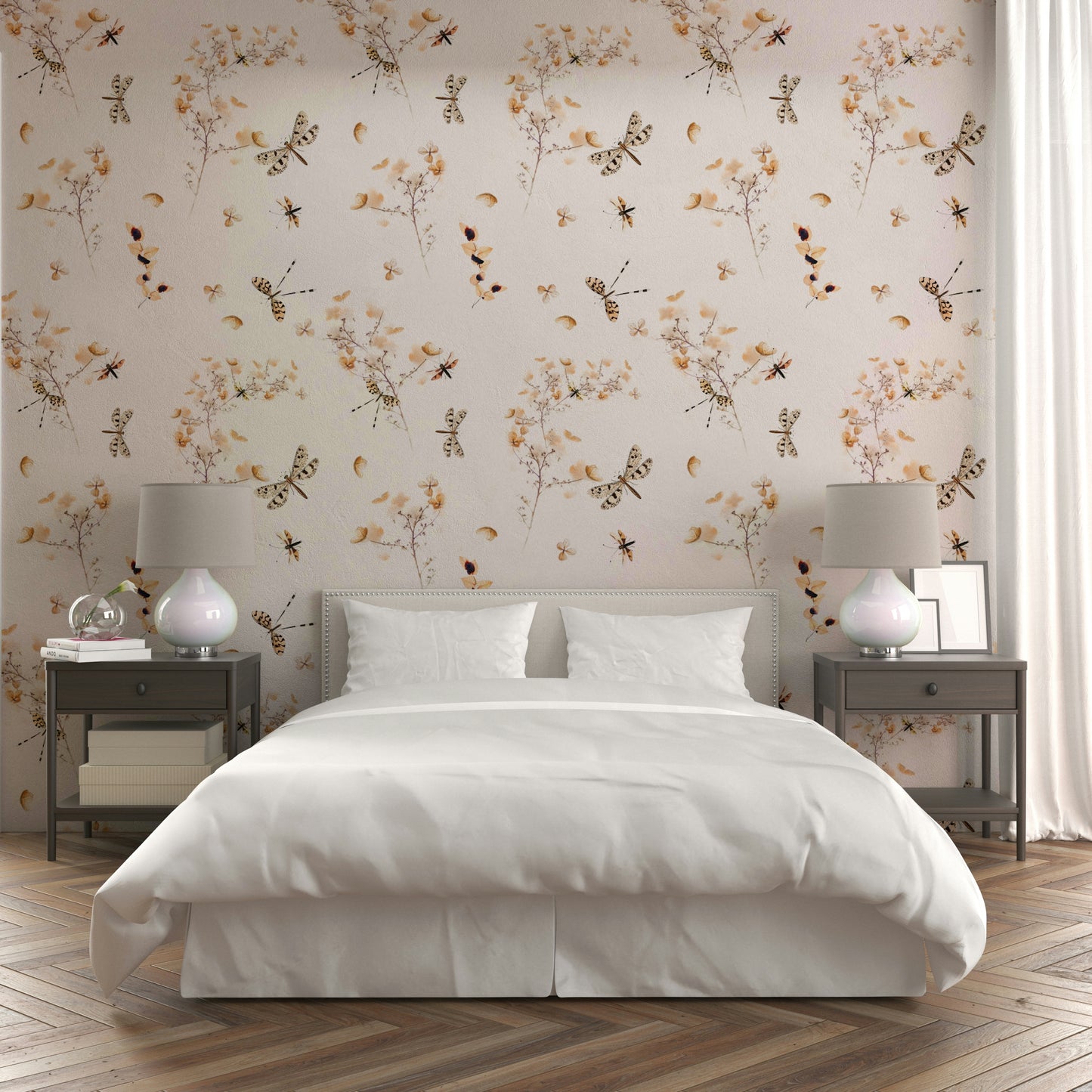 A seamless pattern of dragonflies on a wall

