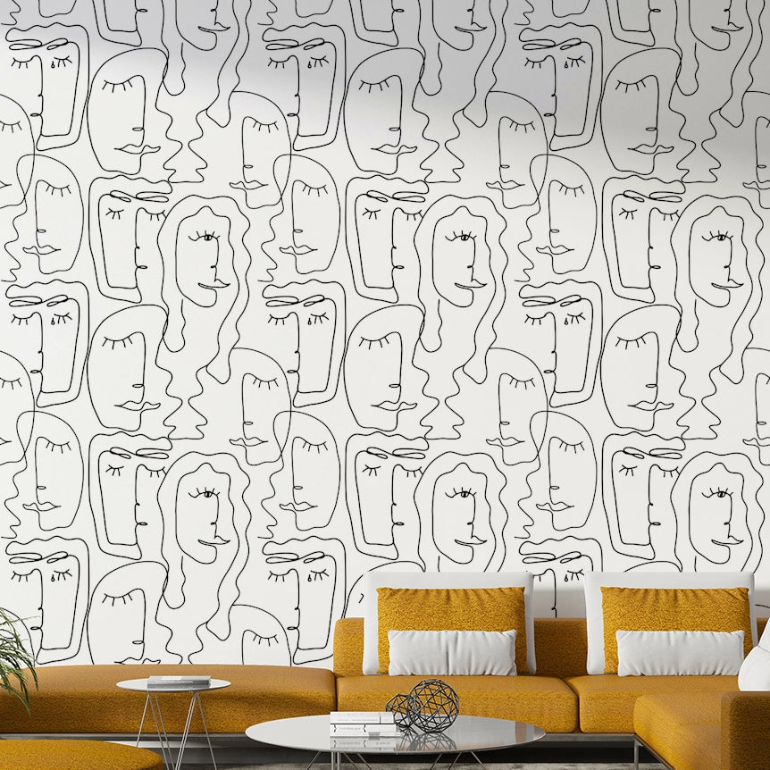 Contemporary abstract faces mural