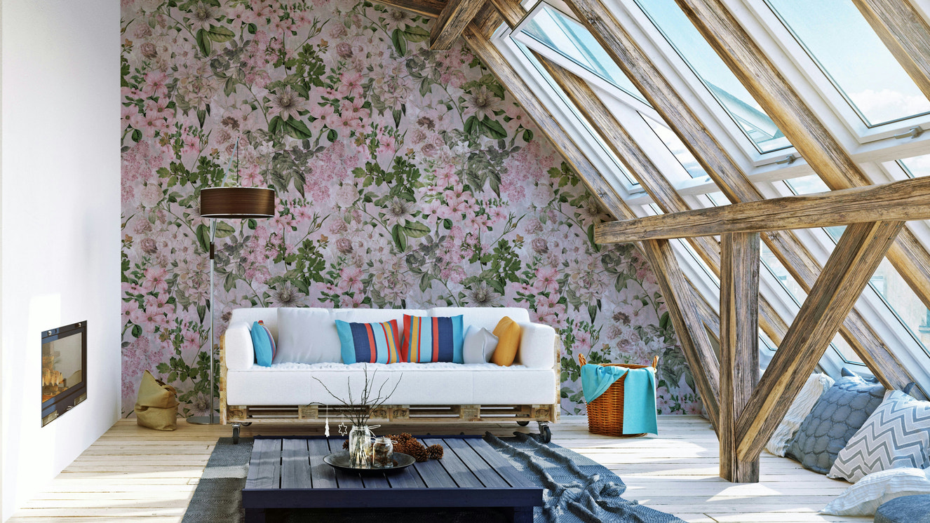 An interior with a soft and peaceful accent wall

