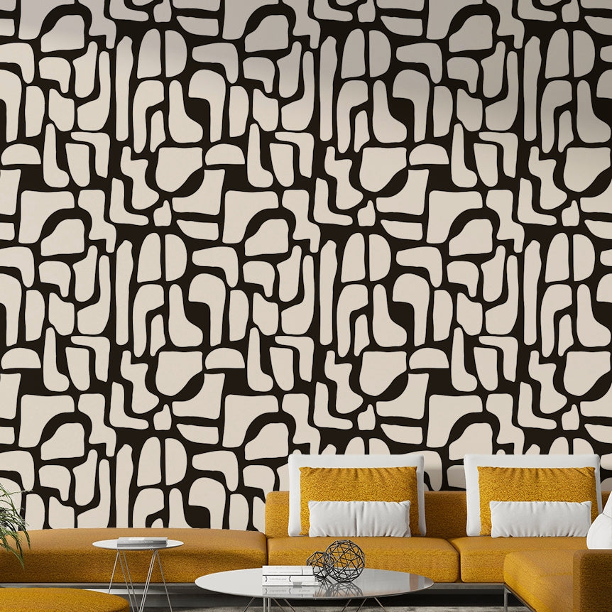 Abstract Stones Wallpaper on a living room wall

