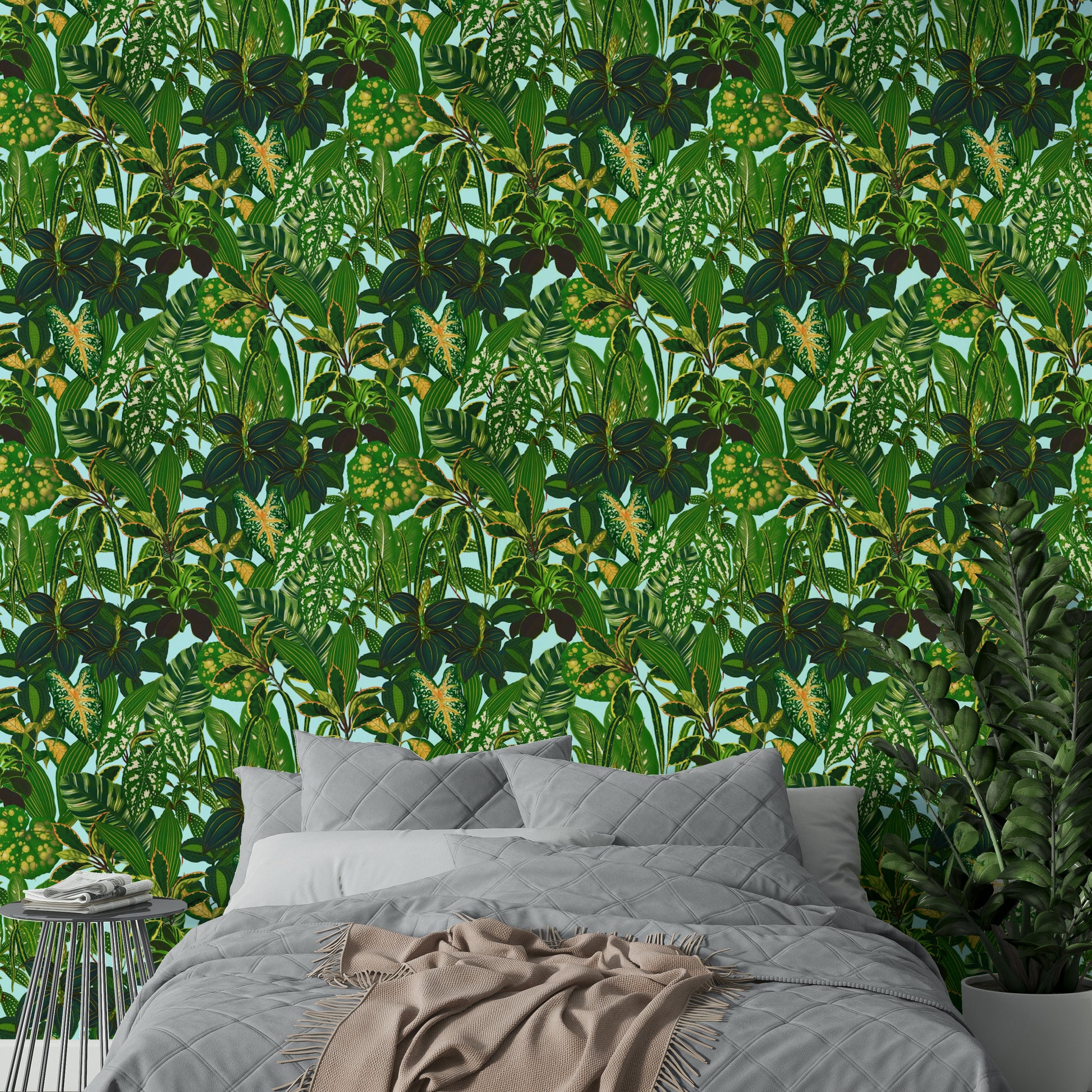 Wallpaper with a unique, vibrant botanical design

