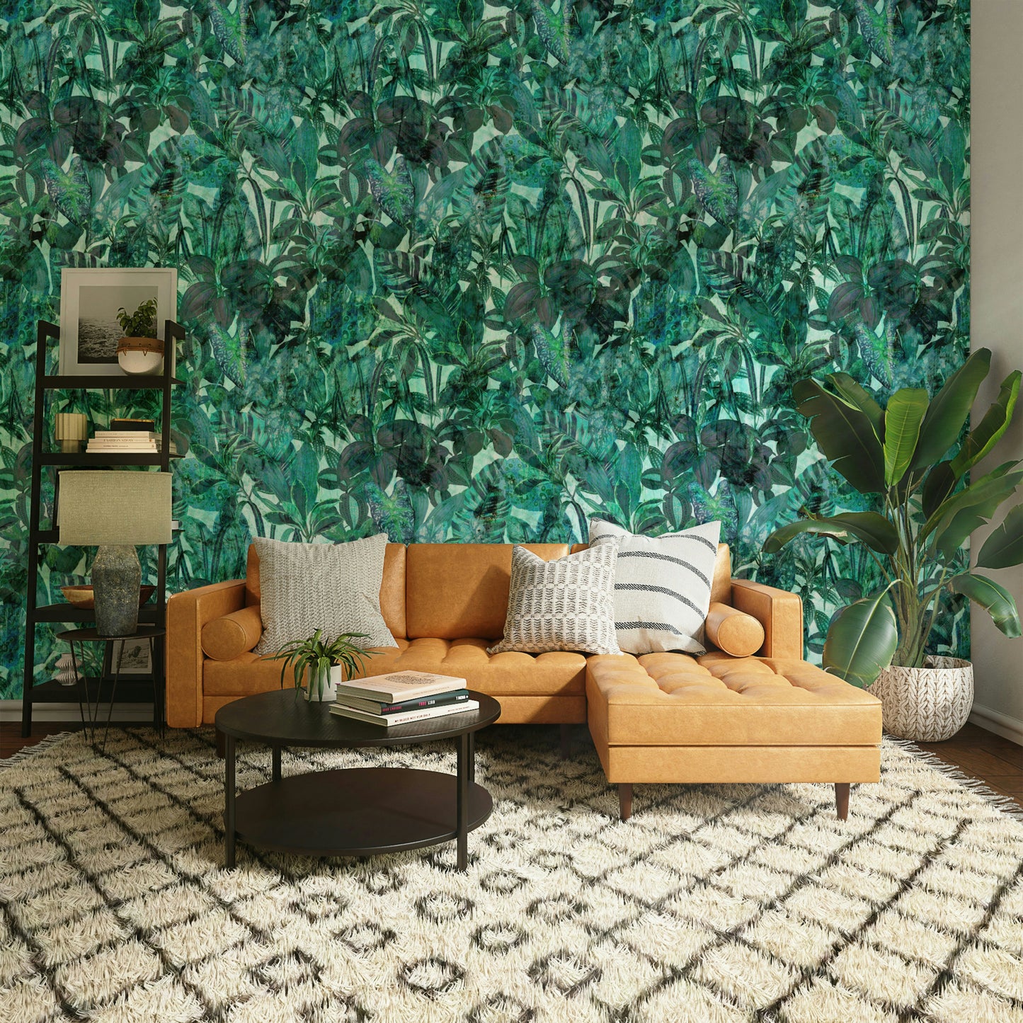 Green Wallpaper on a living room wall


