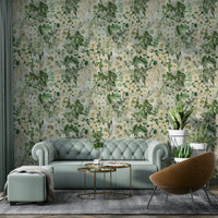 Vintage Bloom Canvas Wallpaper on a living room wall

