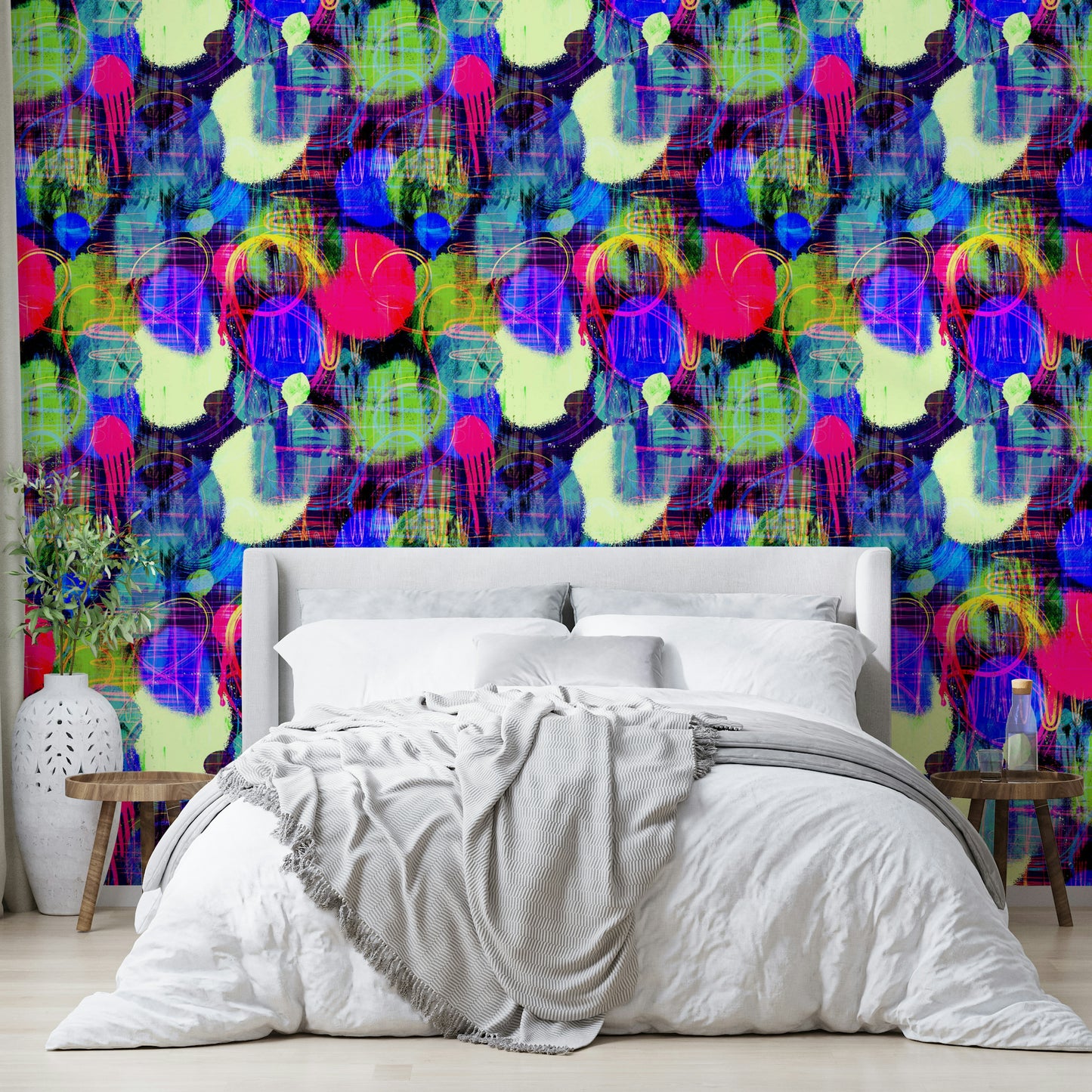 Close-up of a whimsical, abstract wall pattern

