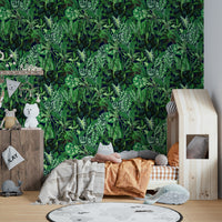 A sunroom decorated with a tropical mural

