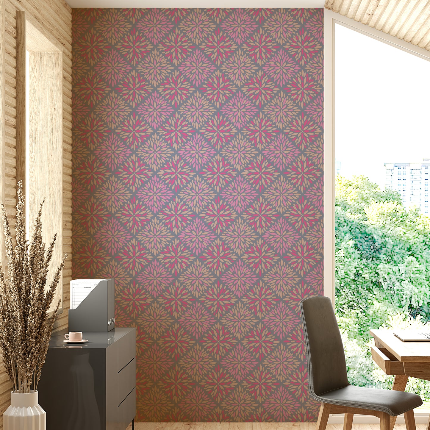Dahlia Diamonds floral tile mural